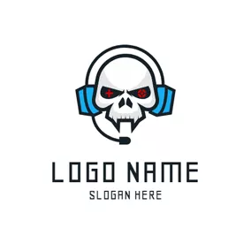 Punk Logo Human Skeleton and Headset logo design