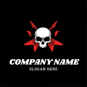 Metal Logo Human Skeleton and Red Guitar logo design