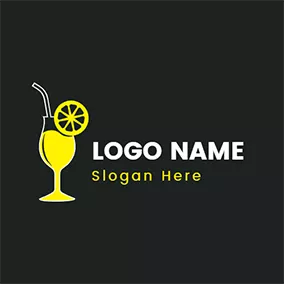 Lemon Logo Juice Glass Straw Lemonade logo design