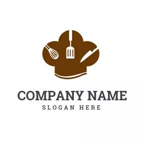 Knife Logo Kitchen Ware and Brown Chef Hat logo design
