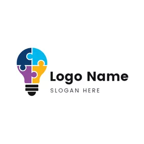 Clever Logo Lamp Bulb and Puzzle logo design