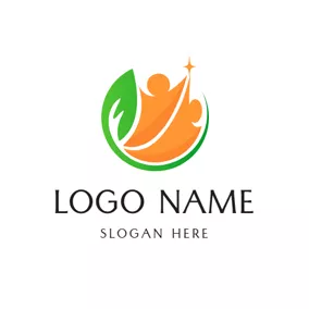 團隊合作logo Leaf and Abstract Person logo design
