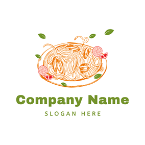 Plate Logo Leaves Decoration Delicious Pasta logo design