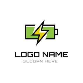 电路 Logo Lightning and Green Battery logo design