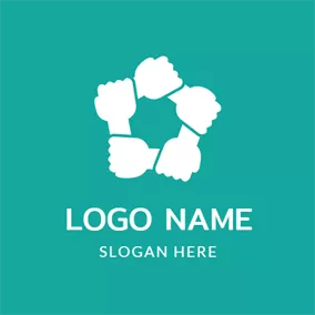 Logótipo De Comunidade Linked Hand and White Hexagon logo design
