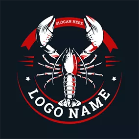 海鮮 Logo Lobster In Circle Banner logo design