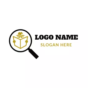 Yellow Logo Magnifying Glass and Detective logo design