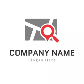 Map Logo Map and Magnifying Glass logo design
