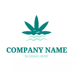 叶子Logo Marijuana Leaf With Waterwave Weed logo design