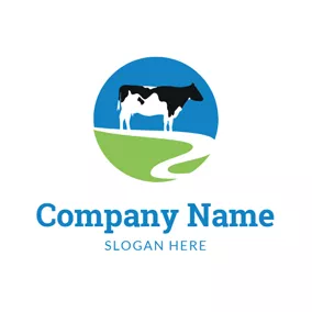 乳製品 Logo Meadow and Dairy Cattle logo design