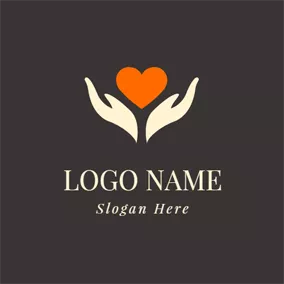 慈善Logo Opened Hand and Orange Heart logo design