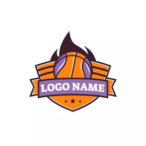 籃球Logo Orange Badge and Basketball logo design