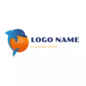 海豚 Logo Orange Ball and Blue Dolphin logo design