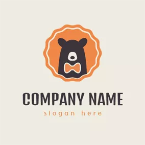 Character Logo Orange Circle and Likable Bear logo design