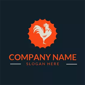 Icon Logo Orange Circle and Rooster Chicken logo design