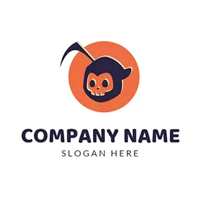 Dangerous Logo Orange Circle and Skull Icon logo design