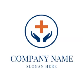 Medical & Pharmaceutical Logo Orange Cross and Blue Hands logo design