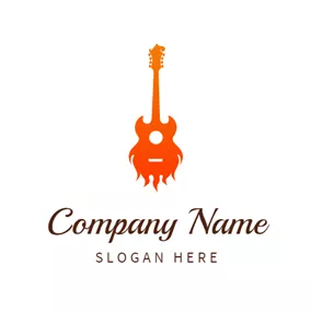 吉他Logo Orange Fire and Guitar logo design