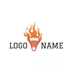 羽毛球 Logo Orange Flame and Badminton logo design