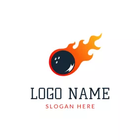 Flamme Logo Orange Flame and Black Bowling logo design