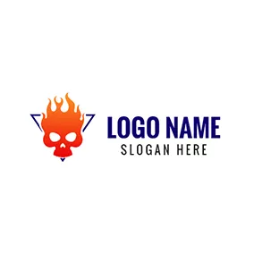 Skull Logo Orange Flame and Skull Icon logo design