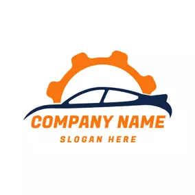 车库 Logo Orange Gear and Blue Car logo design
