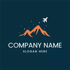 旅行logo Orange Mountain and White Airplane logo design