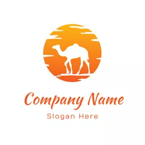 駱駝 Logo Orange Sun and White Camel logo design