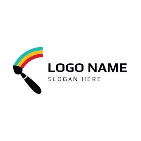 Logótipo Pintura Paint Brush and Small Rainbow logo design