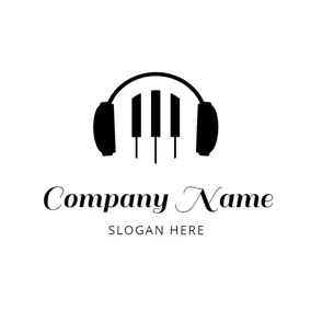 耳機 Logo Piano Key and Headphone logo design