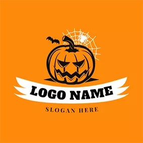 Halloween Logo Pumpkin and Cobweb logo design