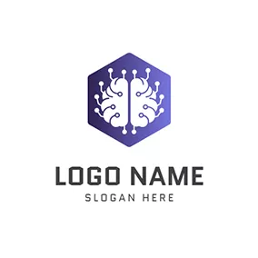 Logótipo De IA Purple Hexagon Brain and Ai logo design