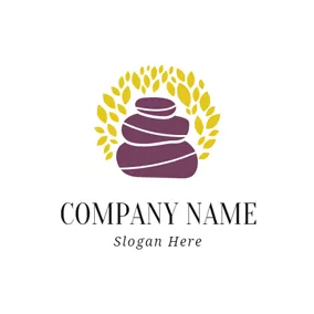 Stone Logo Purple Stone and Yellow Leaf logo design