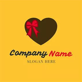 Love Logo Red Bowknot and Brown Heart Chocolate logo design