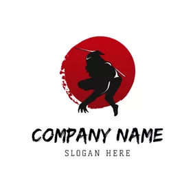 Logotipo De Samurai Red Circle and Black Ninja logo design
