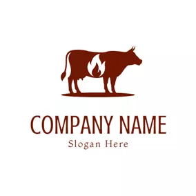 奶牛 Logo Red Cow and White Fire logo design