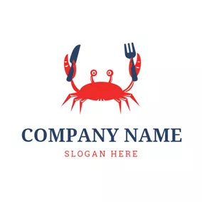 螃蟹 Logo Red Crab Holding Knife and Fork logo design