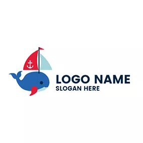 Wal Logo Red Flag and Blue Whale logo design