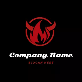 美食 Logo Red Flame and Ox Horn logo design