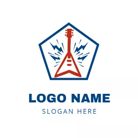 吉他Logo Red Guitar and Rock logo design