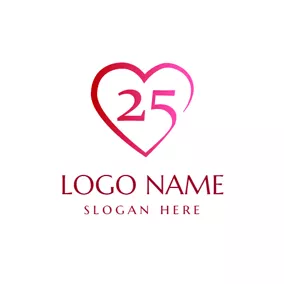 Love Logo Red Heart and 25th Anniversary logo design