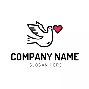 Icon Logo Red Heart and Black Flying Dove logo design