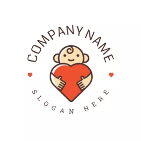 Logo 'enfants Et Garde D'enfants Red Heart and Cute Baby logo design