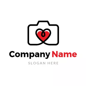 Wedding Photography Logo Red Heart and Flat Camera logo design