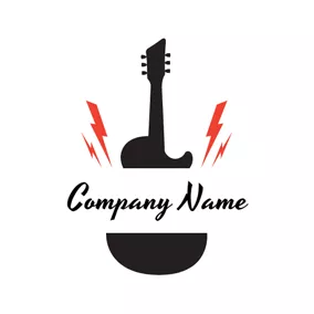 Rock Logo Red Lightening and Black Guitar logo design