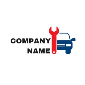 車庫 Logo Red Repair Spanner and Blue Car logo design