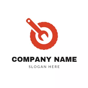 Automobile Logo Red Repair Spanner and Tyre logo design