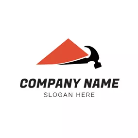 Cement Logo Red Shape and Black Hammer logo design