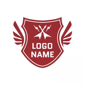 Logótipo Guitarra Red Shield and White Guitar logo design
