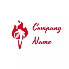 烤肉串 Logo Red Shovel and Fork logo design